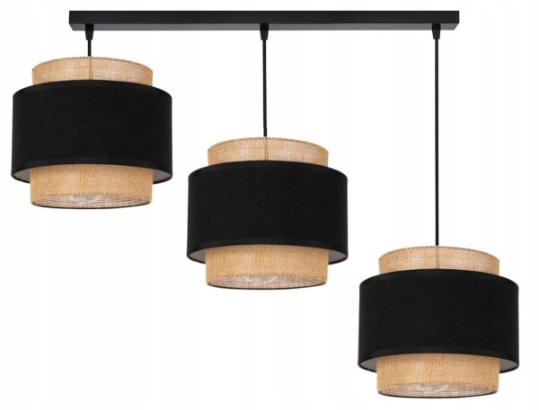 Pendelleuchte 3-flammig Stoff Schwarz Beige E27 Modern Leuchte