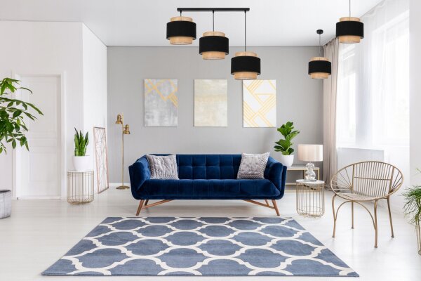 Pendelleuchte 3-flammig Stoff Schwarz Beige E27 Modern Leuchte