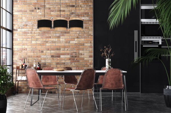 Pendelleuchte 3-flammig Stoff Schwarz Beige E27 Modern Leuchte