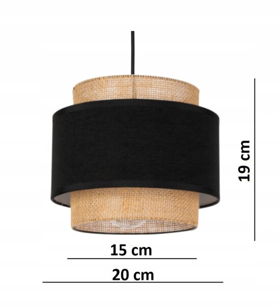 Pendelleuchte 3-flammig Stoff Schwarz Beige E27 Modern Leuchte
