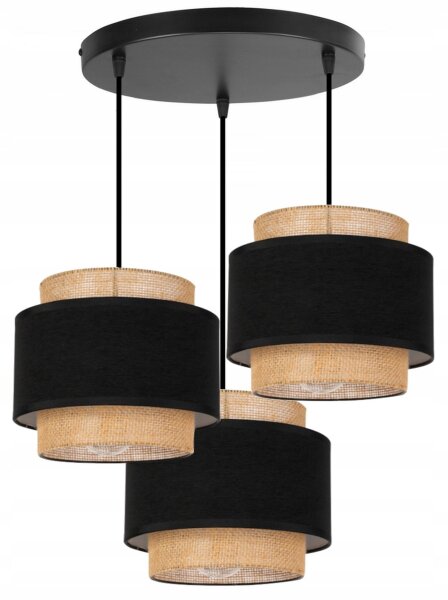 Hängelampe 3-flammig Stoff Schwarz Beige E27 B:30 cm Leuchte