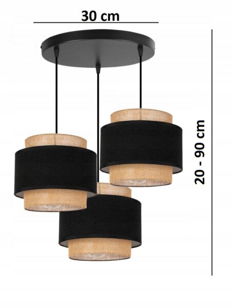 Hängelampe 3-flammig Stoff Schwarz Beige E27 B:30 cm Leuchte