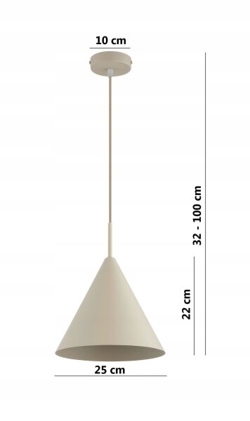 Pendelleuchte Metall Beige Kegel E27 B:25 cm Modern Leuchte