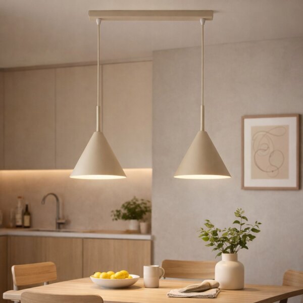 Pendelleuchte 2-flammig Beige E27 L:50 cm Modern Leuchte
