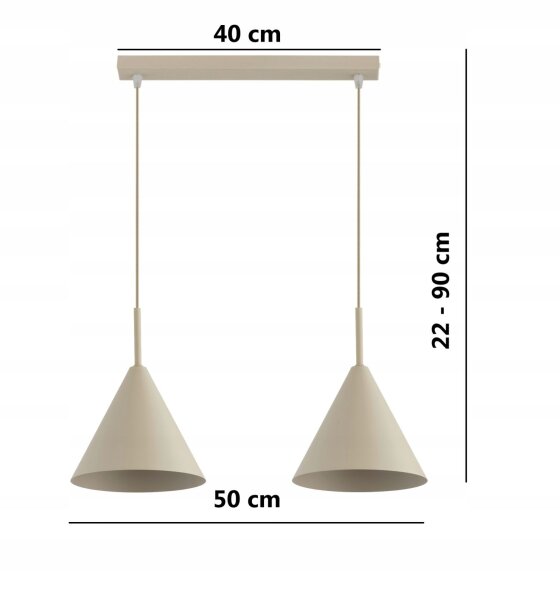 Pendelleuchte 2-flammig Beige E27 L:50 cm Modern Leuchte