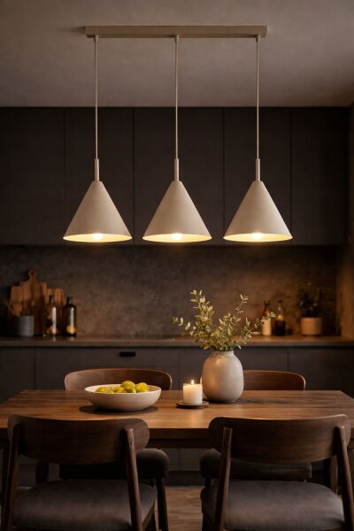 Pendelleuchte 3-flammig Beige E27 L:70 cm Modern Leuchte