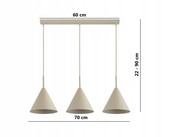 Pendelleuchte 3-flammig Beige E27 L:70 cm Modern Leuchte