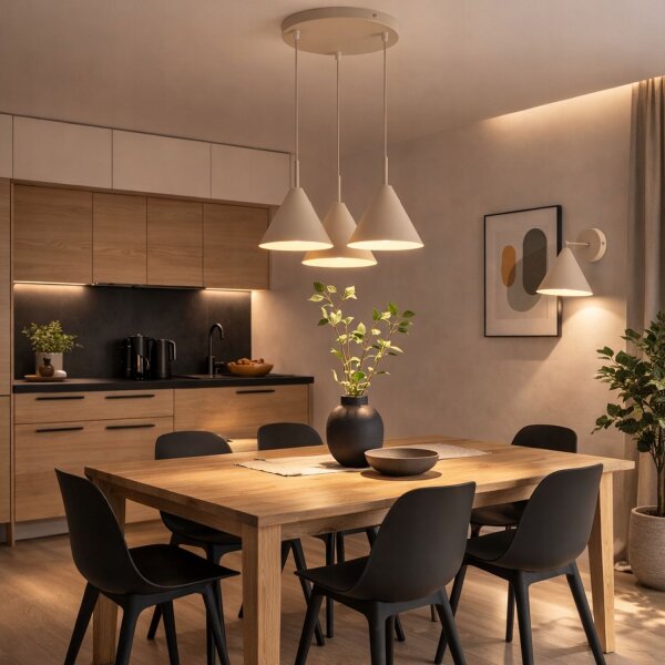 Pendelleuchte 3-flammig Metall Beige E27 B:40 cm Modern Leuchte