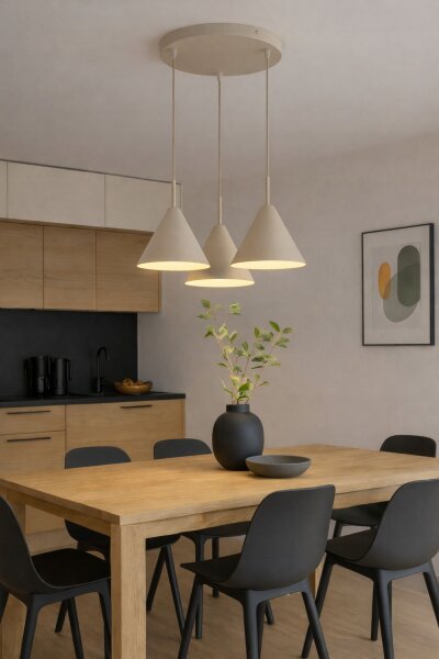 Pendelleuchte 3-flammig Metall Beige E27 B:40 cm Modern Leuchte