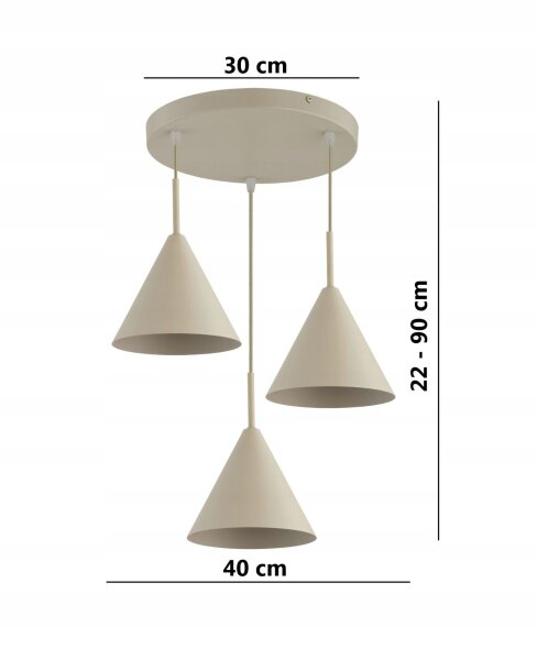 Pendelleuchte 3-flammig Metall Beige E27 B:40 cm Modern Leuchte