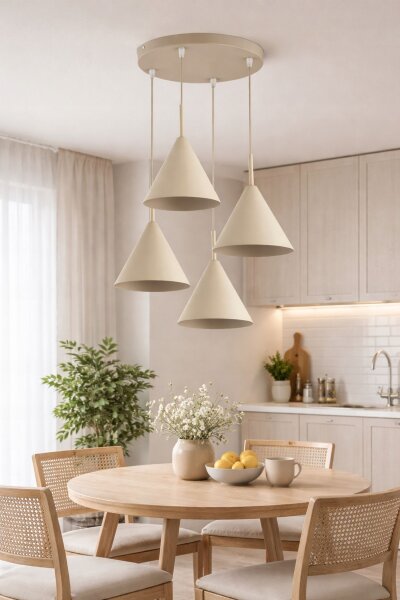 Hängelampe 4-flammig Beige Metall E27 B:40 cm Modern Leuchte