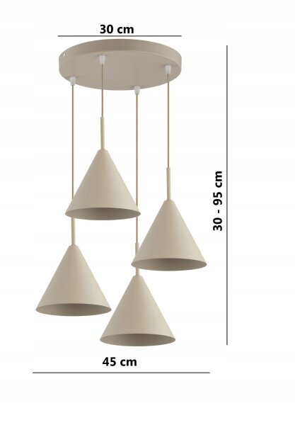 Hängelampe 4-flammig Beige Metall E27 B:40 cm Modern Leuchte