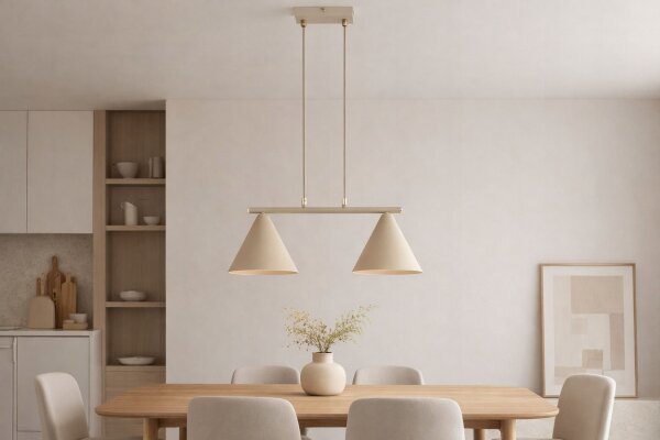 Pendelleuchte 2-flammig Beige E27 L:55 cm Modern Leuchte