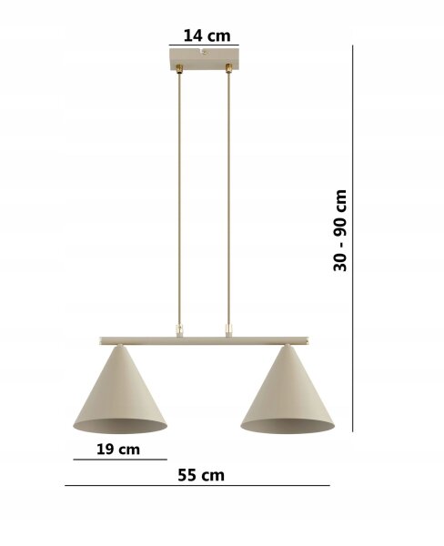 Pendelleuchte 2-flammig Beige E27 L:55 cm Modern Leuchte