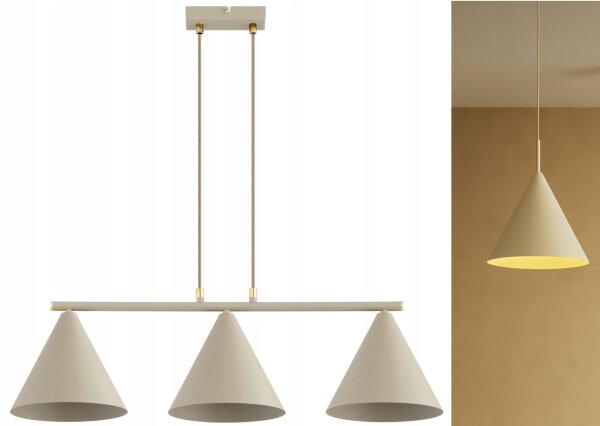 Pendelleuchte 3-flammig Metall Beige E27 L:70 cm Leuchte