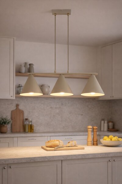 Pendelleuchte 3-flammig Metall Beige E27 L:70 cm Leuchte