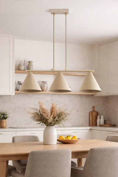 Pendelleuchte 3-flammig Metall Beige E27 L:70 cm Leuchte