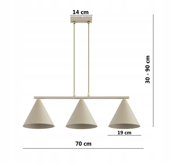 Pendelleuchte 3-flammig Metall Beige E27 L:70 cm Leuchte
