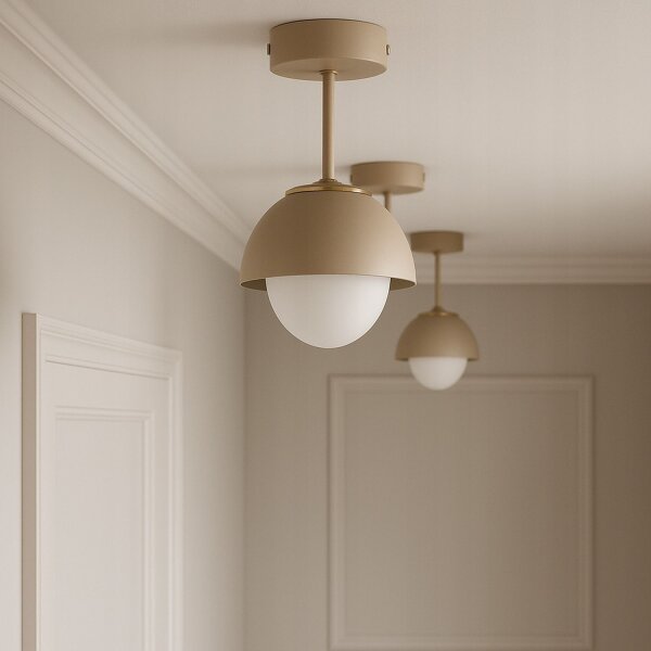 Deckenleuchte Glas Metall Beige E27 B:18 cm Modern Leuchte