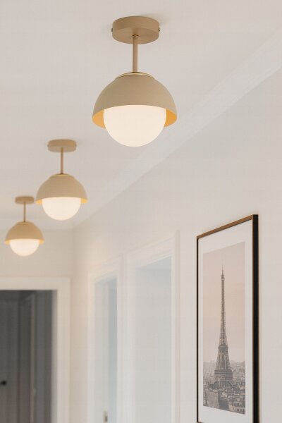 Deckenleuchte Glas Metall Beige E27 B:18 cm Modern Leuchte