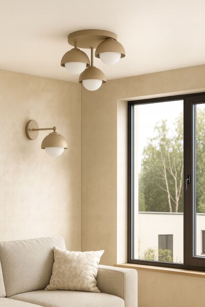 Deckenleuchte Glas Metall Beige E27 B:40 cm Modern Leuchte