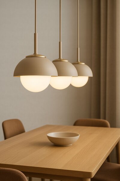 Pendelleuchte Kugel Glas Metall Beige E27 Ø18 cm rund Leuchte
