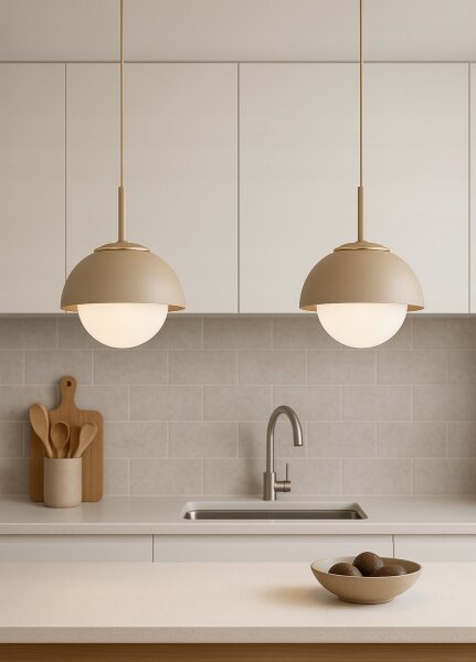 Pendelleuchte 2-flammig Glas Metall Beige E27 40 cm Leuchte