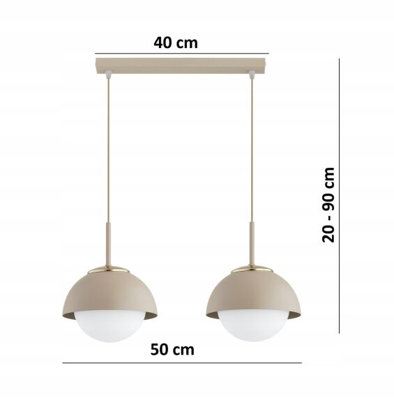 Pendelleuchte 2-flammig Glas Metall Beige E27 40 cm Leuchte