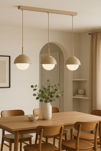 Hängelampe 3-flammig Glas Metall Beige E27 L:70 cm Leuchte