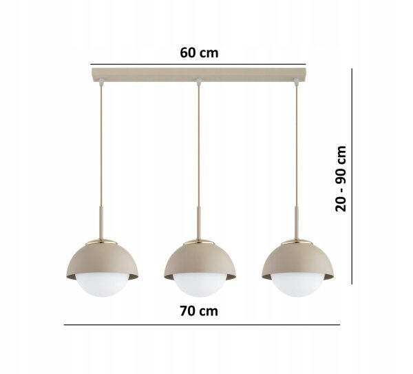 Hängelampe 3-flammig Glas Metall Beige E27 L:70 cm Leuchte