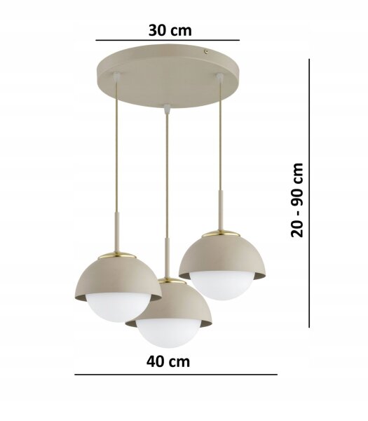 Hängelampe 3-flammig Glas Metall Beige E27 B:40 cm Leuchte
