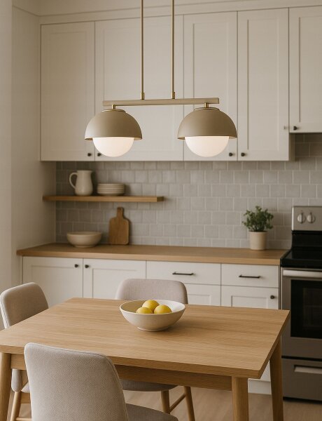 Hängelampe 2-flammig Glas Metall Beige E27 L:50 cm Leuchte