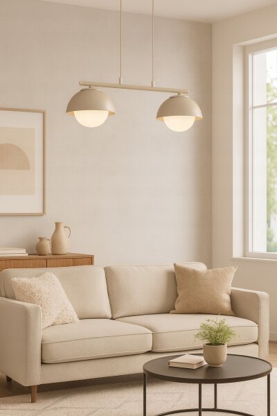 Hängelampe 2-flammig Glas Metall Beige E27 L:50 cm Leuchte