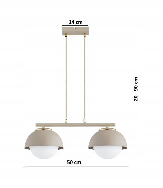 Hängelampe 2-flammig Glas Metall Beige E27 L:50 cm Leuchte