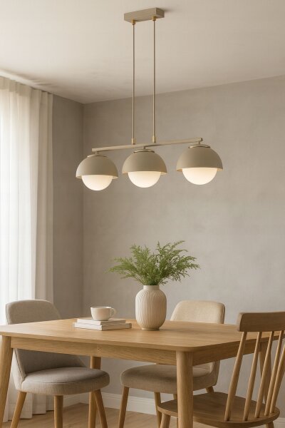 Hängelampe Glas Metall Beige 3-flammig E27 L:70 cm Leuchte