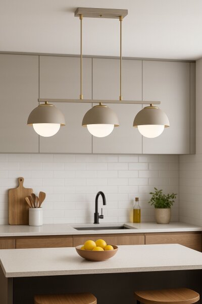 Hängelampe Glas Metall Beige 3-flammig E27 L:70 cm Leuchte