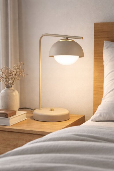 Tischlampe Glas Metall Beige Modern E27 38 cm blendarm Leuchte