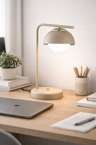 Tischlampe Glas Metall Beige Modern E27 38 cm blendarm Leuchte