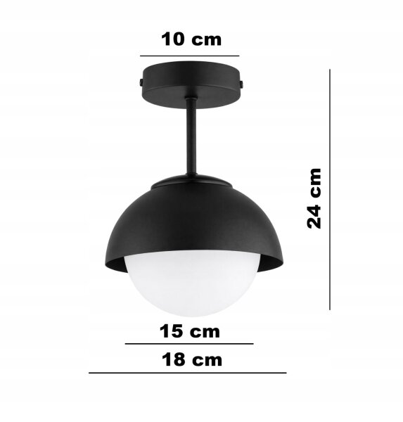 Deckenlampe Glas Metall Schwarz E27 Ø18 cm blendarm