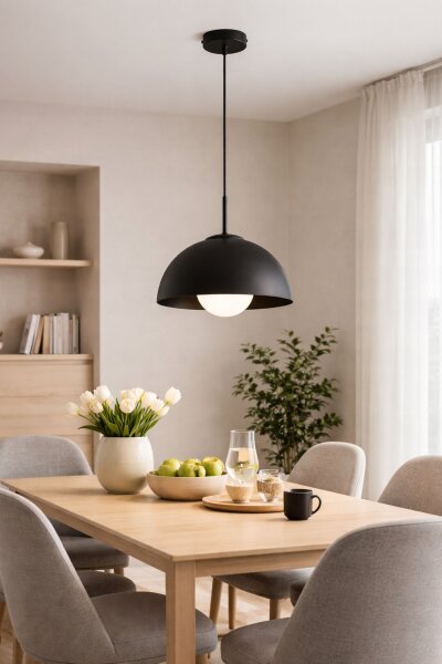 Pendelleuchte Glas Metall Schwarz E27 B:30 cm blendarm Leuchte