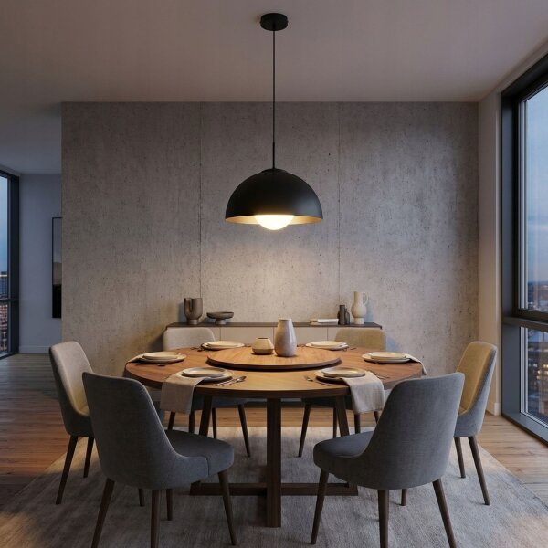 Pendelleuchte Glas Metall Schwarz E27 B:30 cm blendarm Leuchte