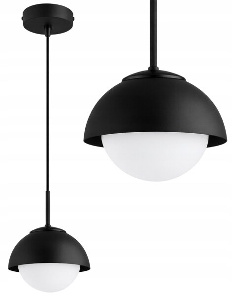 Hängelampe Kugel Glas Metall Schwarz E27 B:18 cm rund Leuchte