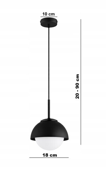 Hängelampe Kugel Glas Metall Schwarz E27 B:18 cm rund