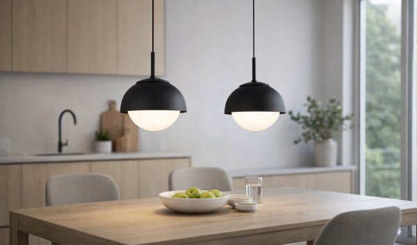 Hängelampe 2-flammig Glas Metall Schwarz E27 40 cm