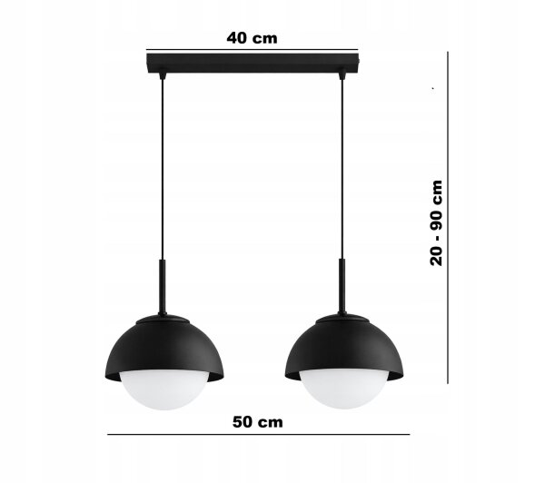 Hängelampe 2-flammig Glas Metall Schwarz E27 40 cm