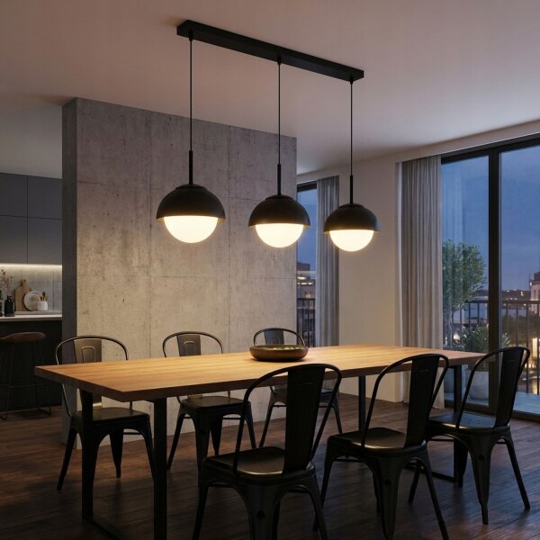 Hängelampe 3-flammig Glas Metall Schwarz E27 L:60 cm Leuchte