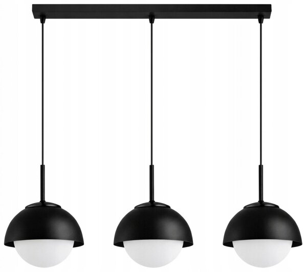 Hängelampe 3-flammig Glas Metall Schwarz E27 L:60 cm