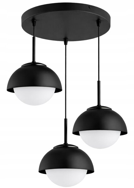 Hängelampe 3-flammig Glas Metall Schwarz E27 B:40 cm Leuchte