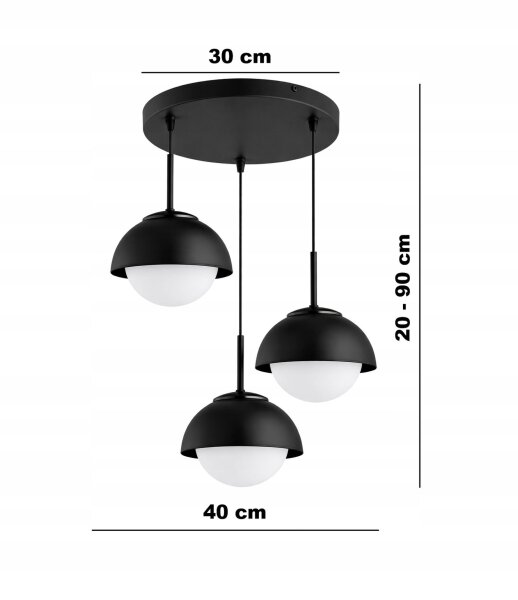 Hängelampe 3-flammig Glas Metall Schwarz E27 B:40 cm Leuchte