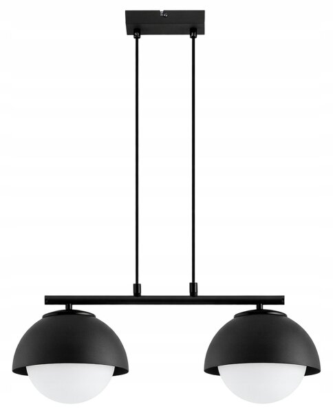 Hängelampe 2-flammig Glas Metall Schwarz E27 L:50 cm Leuchte